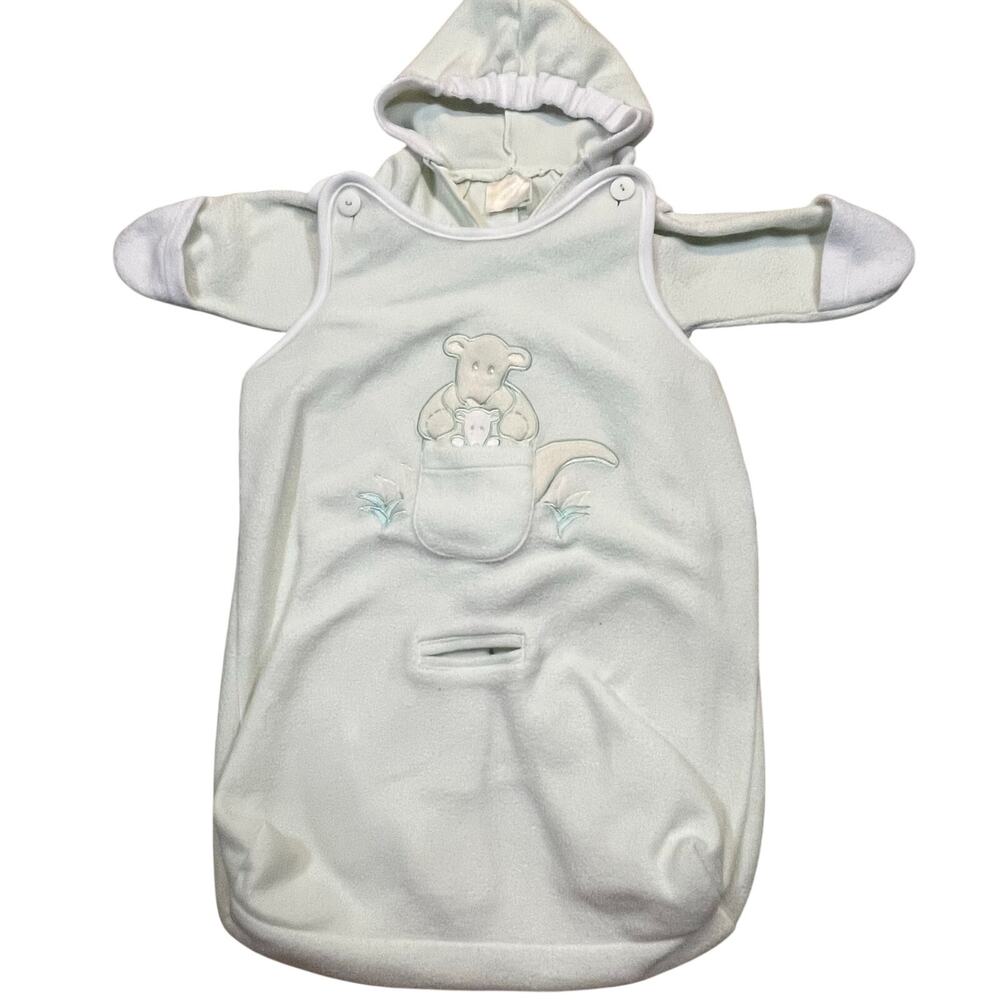 Vintage Infant Kangaroo Snowsuit Unisex 0-6M Hooded Fleece‎ Bunting Sack Hooded
